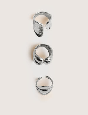 Chunky Abstract 3 Pack Classic Ring Stack Silver
