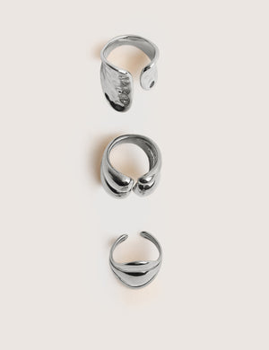 Chunky Abstract 3 Pack Classic Ring Stack Silver