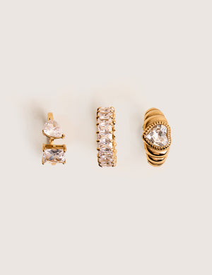 Diamante 3 Pack Jewelled Ring Set Gold
