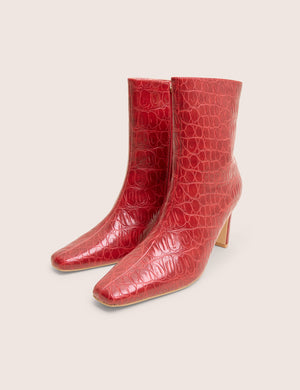 Polaris Red Croc Snipped Toe Ankle Boots