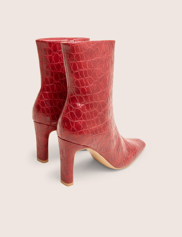Polaris Red Croc Snipped Toe Ankle Boots