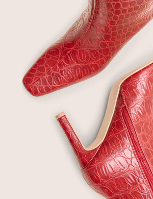 Polaris Red Croc Snipped Toe Ankle Boots