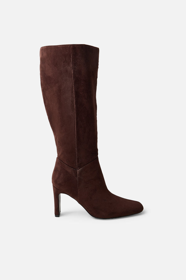 Pose Chocolate Zip Up Knee High Slim Block Heeled Boots