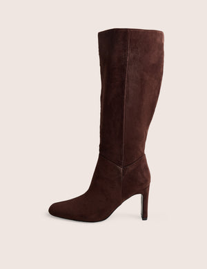 Pose Chocolate Zip Up Knee High Slim Block Heeled Boots