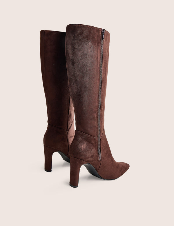 Pose Chocolate Zip Up Knee High Slim Block Heeled Boots