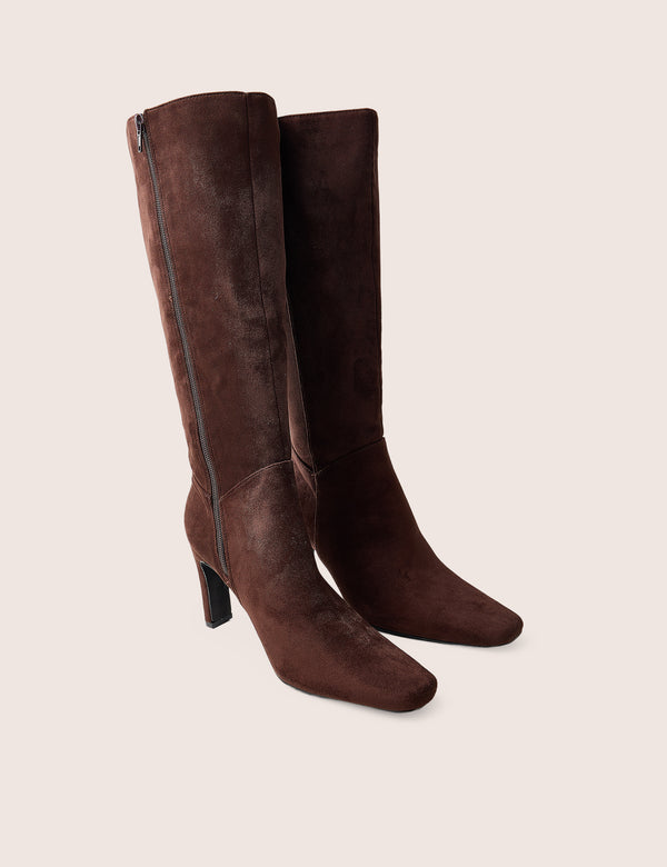 Pose Chocolate Zip Up Knee High Slim Block Heeled Boots
