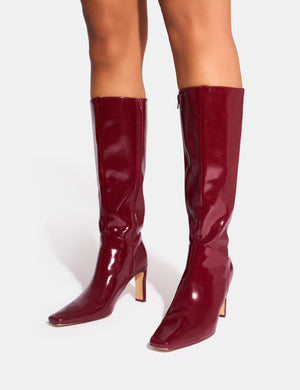 Burgundy patent boots sales