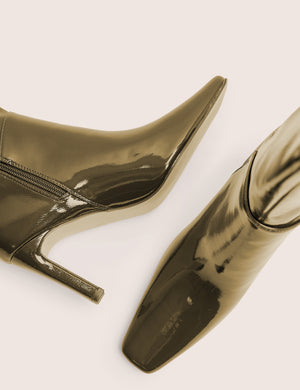 Pose Dark Green Zip Up Knee High Slim Block Heeled Boots