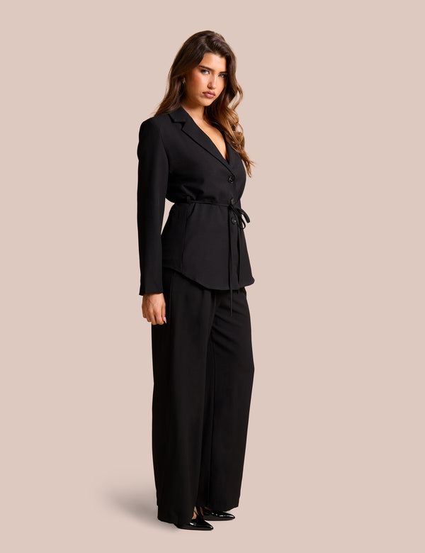 Tie Detail Single Breasted Blazer Black