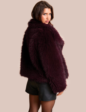 Oversized Collar Faux Fur Jacket Plum