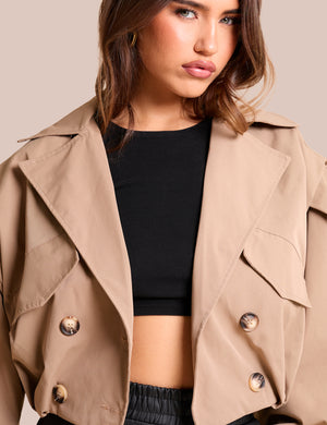 Cropped Double Breasted Trench Coat Beige