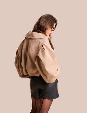 Cropped Double Breasted Trench Coat Beige