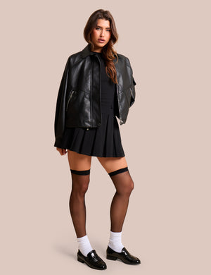 Oversized Faux Leather Biker Jacket Black