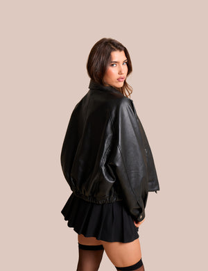 Oversized Faux Leather Biker Jacket Black