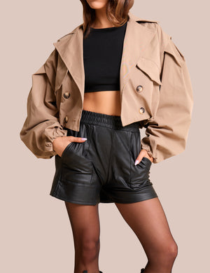 High Waist Faux Leather Mini Shorts Black