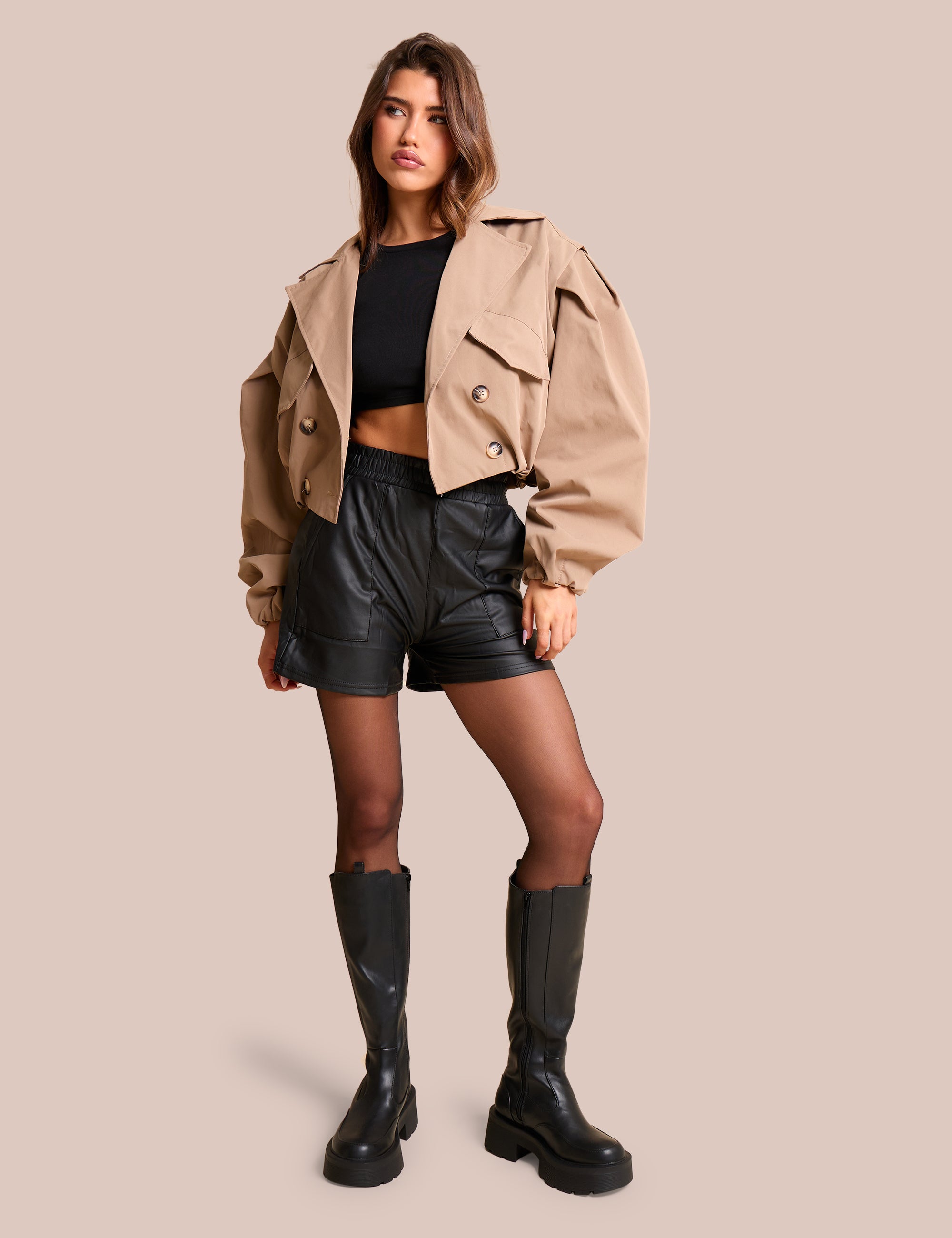 High Waist Faux Leather Mini Shorts Black | Public Desire