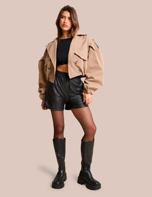 High Waist Faux Leather Mini Shorts Black
