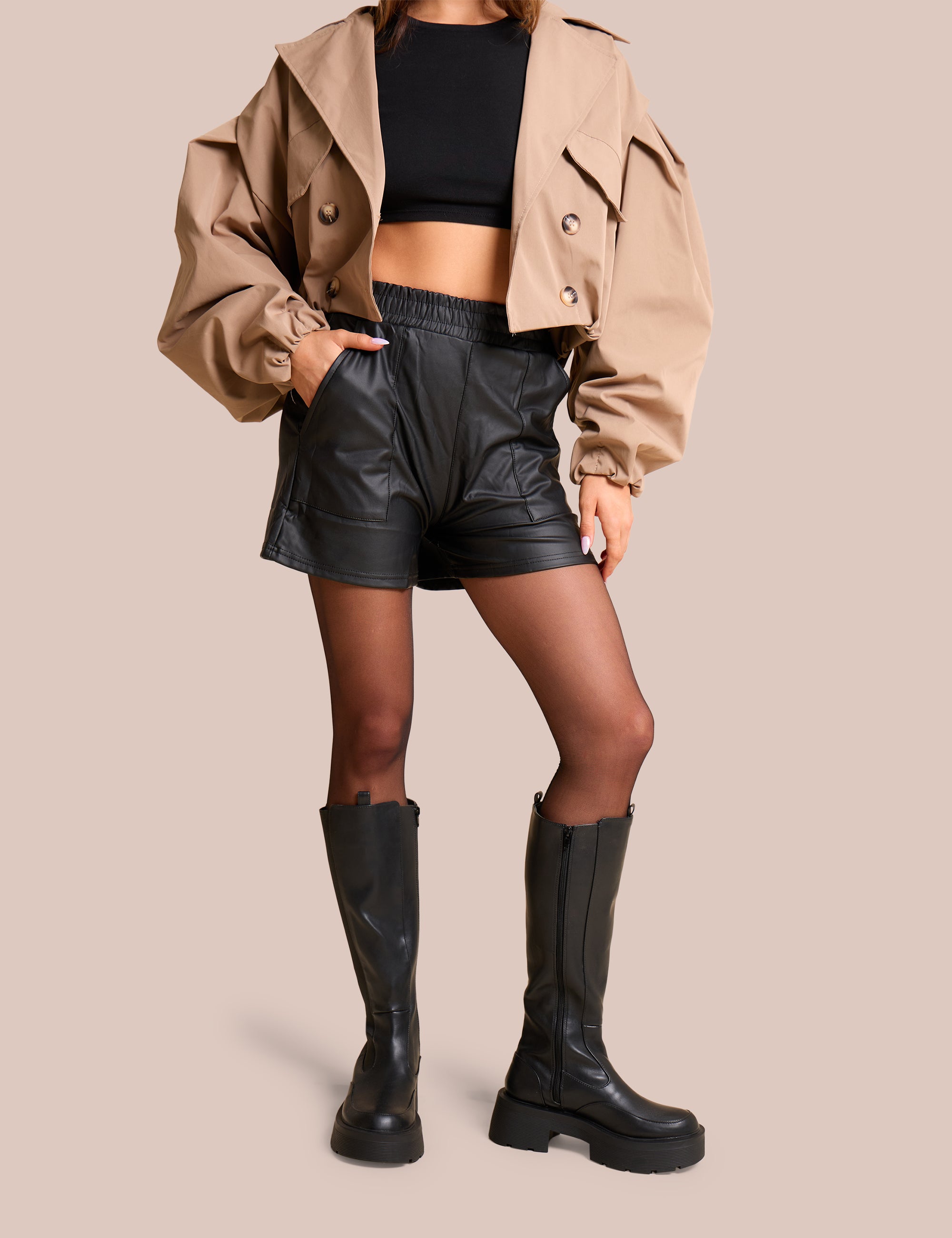 High Waist Faux Leather Mini Shorts Black | Public Desire