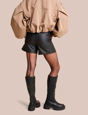 High Waist Faux Leather Mini Shorts Black