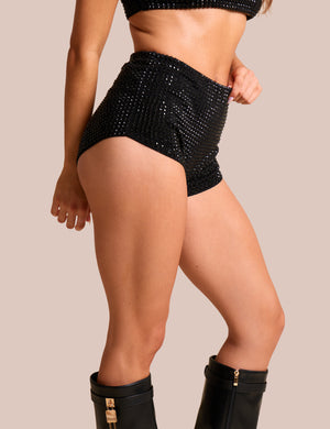 Diamante Trim High Waist Micro Shorts