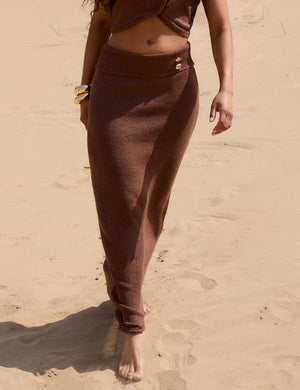 Mid Rise Fine Knit Maxi Skirt Brown