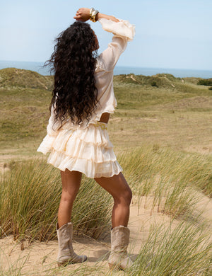 Sheer Ruffle Tiered Mini Skirt Stone