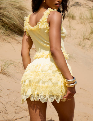 Tiered Lace Frilly Mini Skirt Yellow