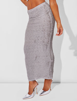 Textured Maxi Skirt Co Ord Grey