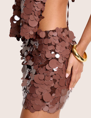 Large Disc Sequin Co Ord Mini Skirt Brown