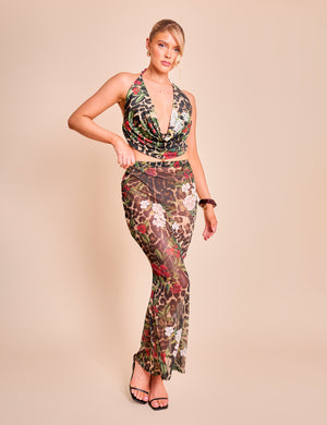Printed Mesh Maxi Skirt Multi