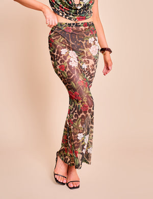 Printed Mesh Maxi Skirt Multi