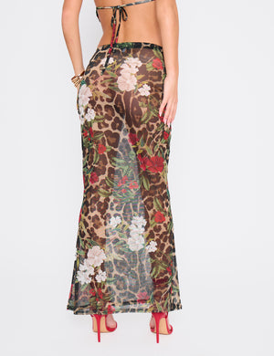 Printed Mesh Maxi Skirt Multi