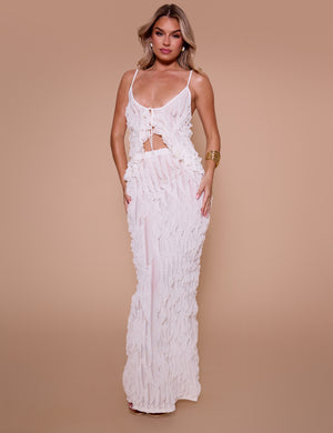 Ruffled Detail Maxi Skirt Cream