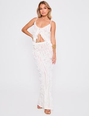 Ruffled Detail Maxi Skirt Cream