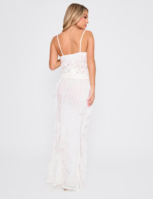 Ruffled Detail Maxi Skirt Cream