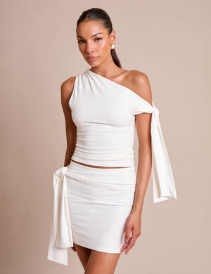 Knot Detail Luxe Slinky Mini Skirt White
