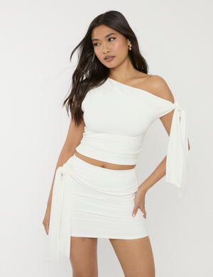 Knot Detail Luxe Slinky Mini Skirt White