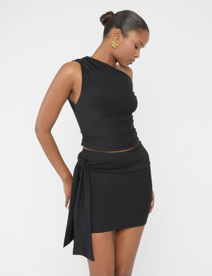 Knot Detail Luxe Slinky Mini Skirt Black