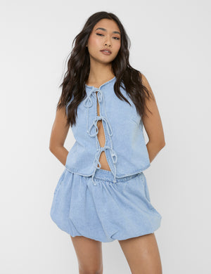 Puff Ball Mini Skirt Light Blue