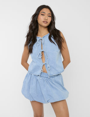Puff Ball Mini Skirt Light Blue
