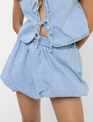 Puff Ball Mini Skirt Light Blue