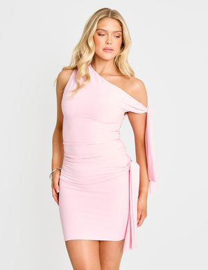 Knot Detail Luxe Slinky Mini Skirt Soft Pink