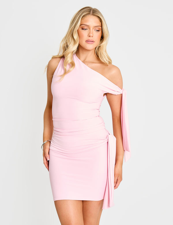 Knot Detail Luxe Slinky Mini Skirt Soft Pink