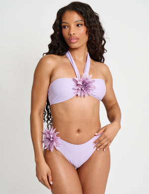 Bandeau Flower Detail Bikini Top Purple