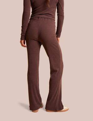 High Waist Rib Wide Leg Trouser Chocolate