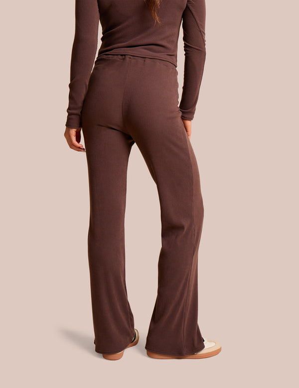 High Waist Rib Wide Leg Trouser Chocolate