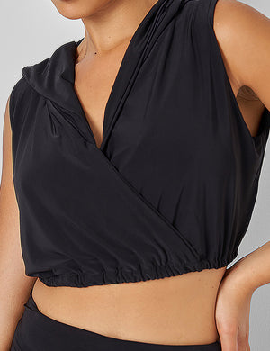 Sleeveless Wrap Front Top With Hood Black