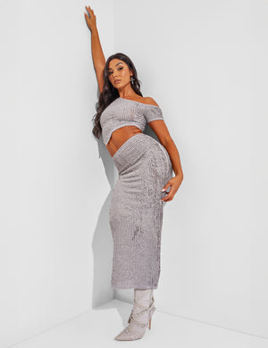 Asymmetric Textured Top Co Ord Grey