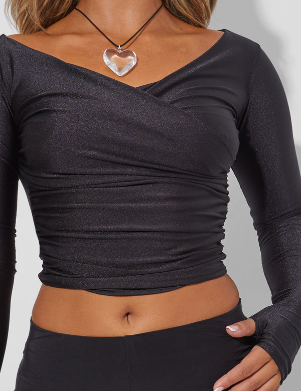Wrap Front Off Shoulder Top Black