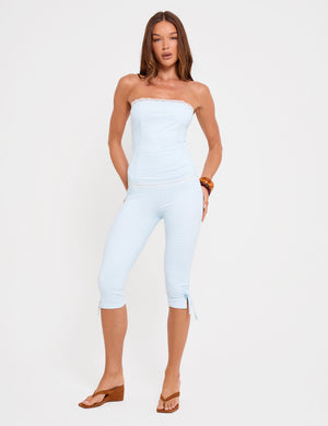 Gingham Lace Trim Bandeau Top Blue And White